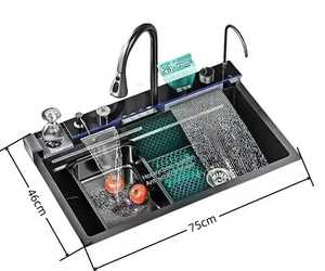 Lavello da <span class=keywords><strong>Cucina</strong></span> Multifunzionale con Display Digitale LED, Resistente ai Graffi, Effetto Cascata, con Lavabicchieri e Dispenser di Sapone - Product Image 1