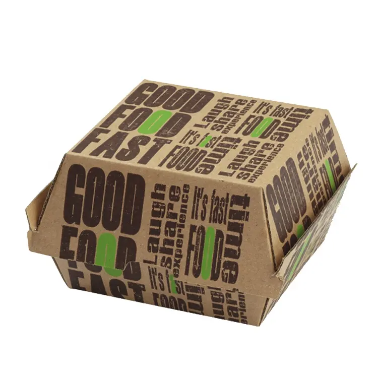صندوق برجر من الورق المقوى مخصص قابل للتحلل الحيوي 100% يُستخدم لمرة واحدة صندوق لتعبئة وجبات الغداء الجاهزة