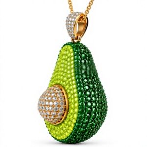 Colgante de Moissanita con Diseño de Aguacate de Dibujos Animados, Adorno para Bolso con Pedrería, Chapado en Oro Verde, Joyería, Regalo para Cumpleaños y Navidad - Product Image 2