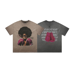 T-shirt Uomo in Cotone Stile Americano Trendy Retrò con Stampa Boxe e Bordi Sfrangiati, Collezione Primavera Estate Lawfoo - Product Image 5