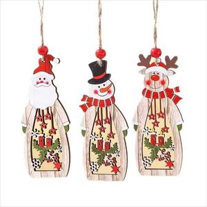 Wooden Christmas Ornament Snowman Santa Reindeer Hanging Decor For Tree Holiday Gift - Product Image 1