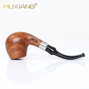 Muxiang Wooden Tobacco Pipe Bent Type With Metal Ring Rosewood Smoking Pipe For Personal Gift - Product Image 2