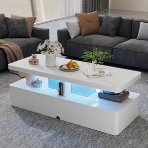 Thiết kế hình chữ nhật hiện đại Bàn cà phê 2 tầng với đèn <span class=keywords><strong>LED</strong></span> cho nội thất phòng khách gia đình - Product Image 5