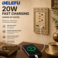 DELEFU Interrupteur mural de luxe en alliage de zinc antique 118x72mm, panneau métallique décoratif, prise US, interrupteur LED, chargeur rapide USB A+C 20W