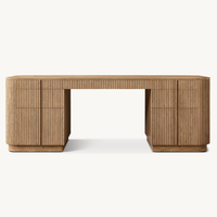 Bureau vintage en bois massif noir de style américain, bureau Mulholland à 7 tiroirs, table d'étude, mobilier de bureau pour villa