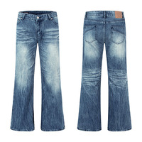Jeans de haute qualité à motif de branches éclatées rétro, lavage intensif, coupe ample unisexe, style Cleanfit