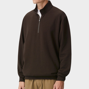 Sweat-shirts pour hommes OEM/ODM, vente en gros, sweat-shirts unis <span class=keywords><strong>marron</strong></span> décontractés, sweat-shirt à fermeture éclair quart, sweat-shirt streetwear pour hommes - Product Image 2