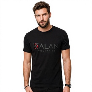 เสื้อยืดผู้ชายพิมพ์ลายตามสั่งขายส่ง ผ้าคอตตอนเจอร์ซีย์ถัก 100% พิมพ์ลายนูน 3 มิติ สีดำ ไซส์ใหญ่ รับผลิตเสื้อยืดแบบ OEM - Product Image 1