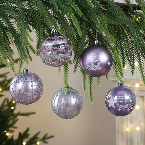 Palline di Natale Viola Lavanda 9 Pezzi 8cm Multi-Stile Glitter <span class=keywords><strong>Argento</strong></span> Infrangibili Palline Decorative per <span class=keywords><strong>Albero</strong></span> di Natale in PVC Confezione Regalo - Product Image 3