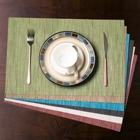 Set de table en PVC résistant à la chaleur, motif bambou artificiel, imperméable, coloré, pour restaurant, anti-taches, pour assiette à dîner