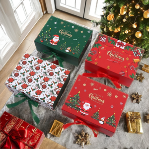 Hot Sell Luxury Red Reusable Foldable <b>Christmas</b> <b>Gift</b> <b>Box</b> with Ribbon Handle Customized Magnetic Closing Rigid Paperboard - Product Image 2