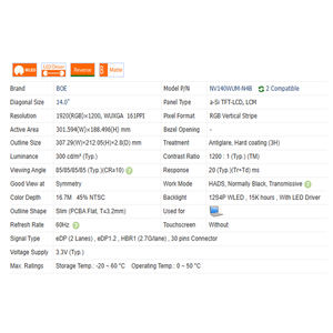 16:10 MÓDULO DE PANTALLA LCD para ordenador portátil sin contacto 1920*1200 EDP/2/3/4/5/6/8/A/B/<span class=keywords><strong>C</strong></span>/D/E/F/H/K 30 pines <span class=keywords><strong>64</strong></span>% SRGB 290g 35 piezas/cartón - Product Image 4