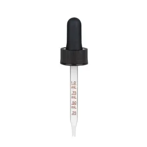 20/410 20mm black silicone top 1ml glass pipette dropper and plastic screw cap