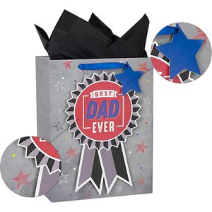 MAYPLUSS 13 Inch Gift Bag With Card And Tissue Paper Grey Medal Design For Fathers Day - Product Image 2