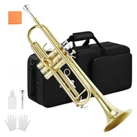 Bb Flat Trumpet Brass Instrument, Lacquer Gold & Silver Finish Beginner Trumpet with Complete Accessories