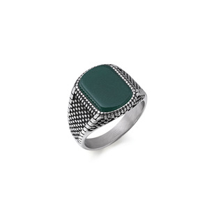 Винтажный дизайн, высококачественная нержавеющая сталь 18k, позолоченный Агат, драгоценный камень, Изумрудный камень, массивное широкое кольцо для мужчин - Product Image 6