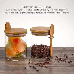 Pot en verre avec cuillère en bois, lavable, 450 ml, anneau en silicone d'étanchéité, bouteille de cuisine, organisateur de restaurant avec couvercle - Product Image 2