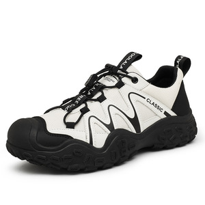 Men's Black White Color-<b>block</b> Hiking Shoes, Non-slip Quick-lace Outdoor Trekking Sneakers, Breathable - Product Image 5