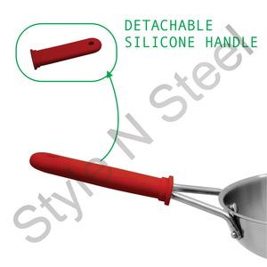 ชุดเครื่องครัวสเตนเลสสตีลแบบสามชั้น ราคาขายส่ง กระทะแบบสามชั้นพร้อมด้ามจับแบบลวดหรือแบบถอดได้ทำจากยางซิลิโคน - Product Image 3