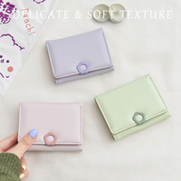 Dompet Kulit PU Ringan Baru Segar Manis Versi Korea, Lapisan Poliester, Warna Solid, Mini Tipis, Dompet Pendek Pelajar