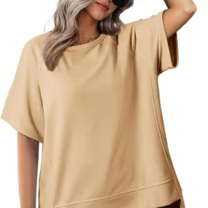 Camiseta de tamanho grande personalizada para mulheres, camiseta de 100 algodão dourado pesada, roupa de venda imperdível