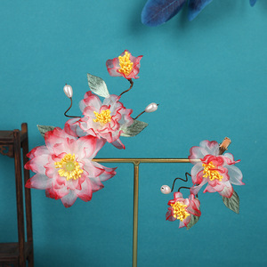 24 Nouvelles Pinces à Cheveux Fleur Rouges Dégradées, Design Original Fait Main, Accessoires Capillaires Hanfu Floraux Exquis Pressés à Chaud - Product Image 4