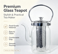 Théière en verre borosilicate haut de gamme au design classique, avec poignée en métal argenté, bouilloire artisanale avec infuseur en acier inoxydable