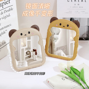 Foldable Bear Ear Makeup Mirror Glass Lens Adjustable Stand Desktop Vanity Mirror For Home Office Student Use - Product Image 3
