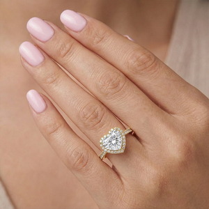 <span class=keywords><strong>Bague</strong></span> halo pour <span class=keywords><strong>femme</strong></span> en <span class=keywords><strong>or</strong></span> massif 14 carats avec diamant de laboratoire certifié en forme de cœur de 3 carats - Product Image 5
