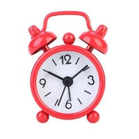 Jam Alarm Mini Bentuk Lonceng Ganda Logam Quartz Shabby Chic dengan Jarum Penunjuk Waktu untuk Anak-Anak