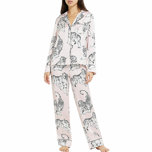 Oem-Conjunto de pijama de satén para mujer, ropa de dormir personalizada con sublimación, <span class=keywords><strong>blusa</strong></span> y Pantalones estampados de seda Mulberry de talla grande - Product Image 2