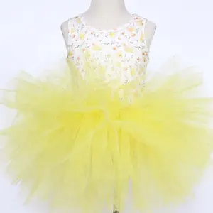 New design kids clothing party tulle puffy dress ballet princess sleeveless floral print baby girls tutu dresses