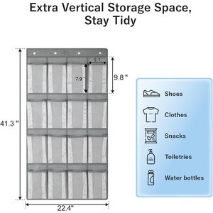 16-Pocket Hanging Organizer Breathable Mesh <b>Shoe</b> Storage Over The Door With <b>Hooks</b> For Closet And Travel Use - Product Image 3