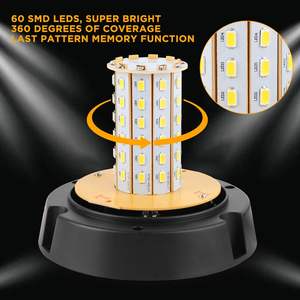 Nuovo 60 LED ambra lampeggiante luci stroboscopiche di sicurezza 16 ft cavo dritto magnetico LED faro di avvertimento per veicoli di colore 6000K - Product Image 5