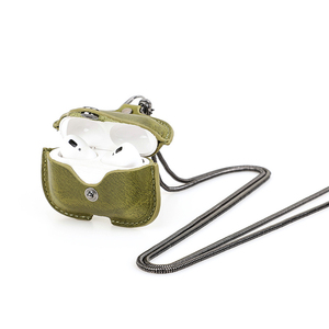 Nouvel étui de protection en cuir véritable vert pour Airpods Pro, écouteurs Bluetooth anti-perte avec cordon - Product Image 2
