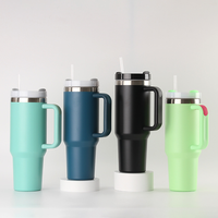 Vaso de agua moderno de 40 onzas con asa, pajita y tapa, termo de impresión 3D con recubrimiento en polvo, taza de viaje al vacío