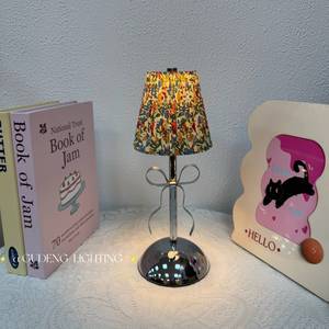 Cross-border pleated fabric retro <b>table</b> lamp with bow decoration, LED cute girly romantic creative rechargeable night light - Product Image 3