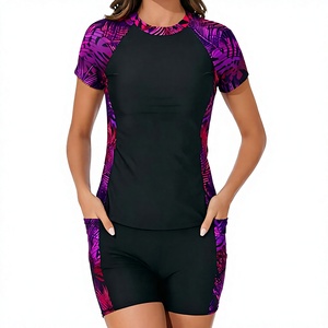 Maillot de bain 2 pièces pour femme, chemise de bain à manches courtes et short, protection UPF, imprimé, tenue de plage modeste - Product Image 3