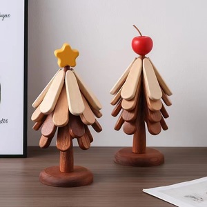 Latest Tree Shaped Custom Solid <b>Wood</b> Tea Drink Coaster Stand Laser Engraving Round <b>Trivets</b> Set With Holder for Hot Dishes - Product Image 2