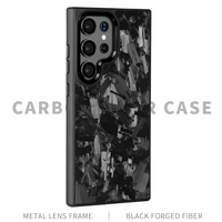 Étui en carbone forgé à gros grains avec cadre d'objectif en métal noir pour Samsung S25 Ultra, coque de téléphone à cadre magnétique en métal