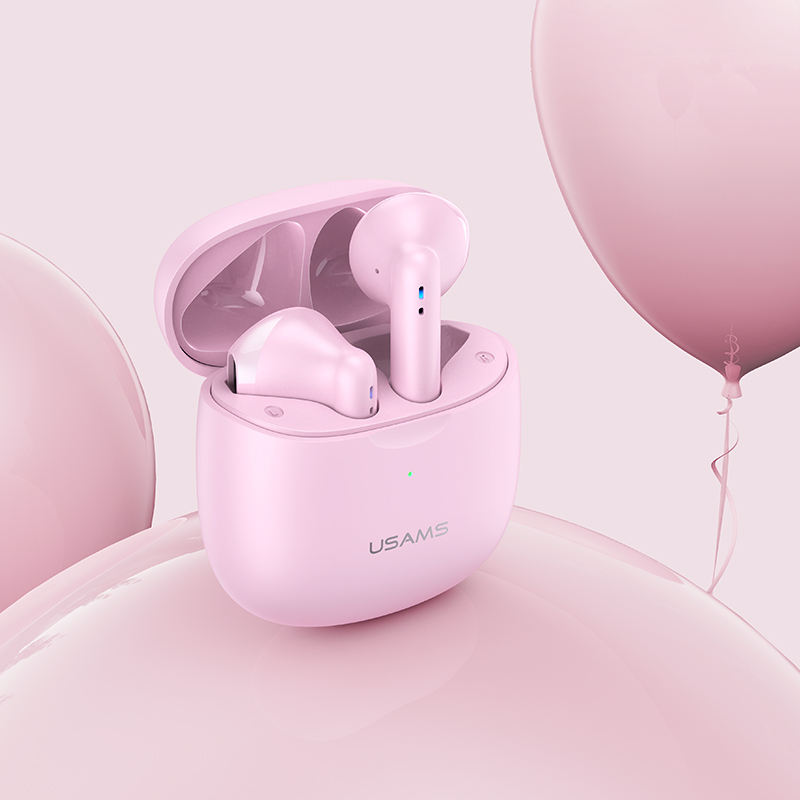 USAMS New Fashion Pink Color Mini Noise Cancelling Earbuds 3g Weight in Ear  TWS Wireless Earphone Headphone