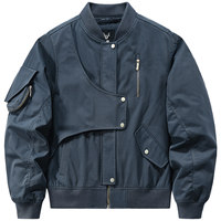 Blouson Bomber Asymétrique Noir Streetwear Hip Hop Léger Tactique pour Homme – Veste de Randonnée Style Universitaire