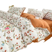 Ensemble de literie YongHo, moderne, nordique, bio, écologique, en lin, à motifs floraux, 4 pièces, 4 pièces, 2 taies d'oreiller, toutes saisons, 300 fils