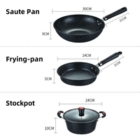 Ensemble de 4 ustensiles de cuisson antiadhésifs en fonte émaillée, design zen asiatique, avec couvercles en verre : Wok, marmite à soupe et poêle à frire pour la cuisine domestique