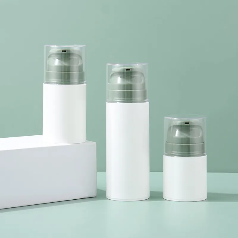 Recipiente de embalagem cosmética de plástico PP vazio branco ecológico garrafa bomba de loção de soro mal ventilada