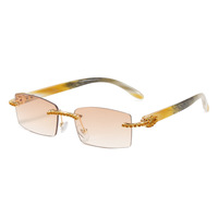 Lunettes de soleil tendance pour hommes et femmes, forme de corne de buffle, couleur ivoire, petites lunettes carrées avec strass, lunettes de soleil sans monture, tendance 2022