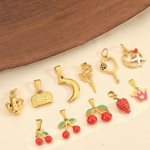 Olivia Stainless Steel Cherry Strawberry Moon <span class=keywords><strong>Suitcase</strong></span> 18k Gold Plated Plane Travel Fashion Charm Pendant untuk Pembuatan DIY - Product Image 1