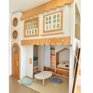 <span class=keywords><strong>Lit</strong></span> <span class=keywords><strong>mezzanine</strong></span> pour enfants JS Fashion, design simple couleur bois, structure en bois massif durable avec toboggan, <span class=keywords><strong>armoire</strong></span> de rangement et penderie - Product Image 3