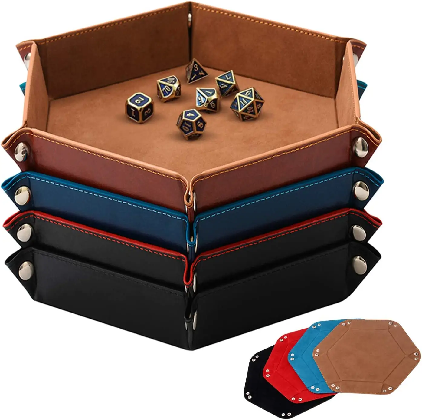 Double Sided Folding PU Leather Velvet Holder Dice Storage Box Table Games Metal Dice Tray