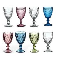 Verres promotionnels Motif en relief unique Verrerie à tige claire haute Bar de fête de mariage Tasses à boire Bleu diamant